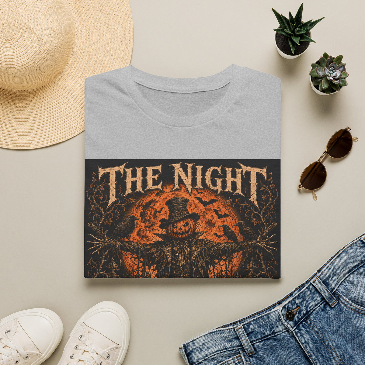 Halloween Scarecrow T-Shirt — "The Night Belongs To" Spooky Pumpkin Graphic