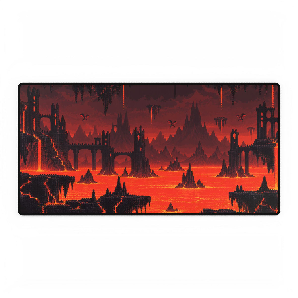 Lava Fortress Gaming Desk Mat — Red Volcanic Landscape Mousepad