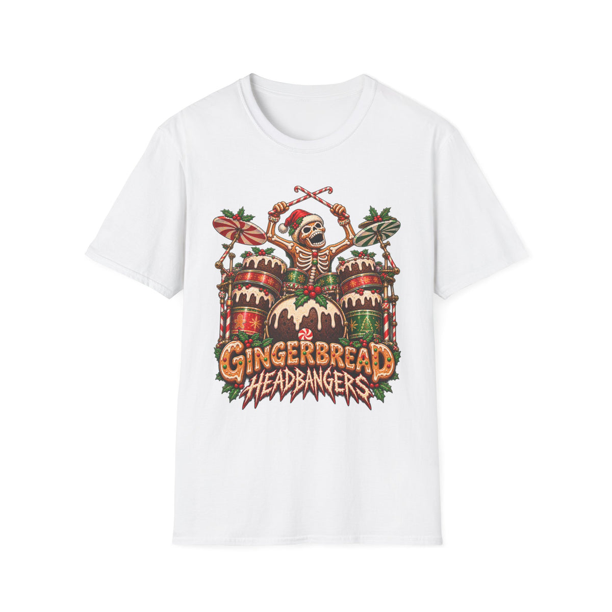 Gingerbread Headbangers | Drummer Christmas T-Shirt