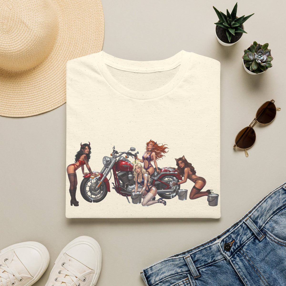 Biker Pinup T-Shirt — Vintage Motorcycle Pinup Girls Tee