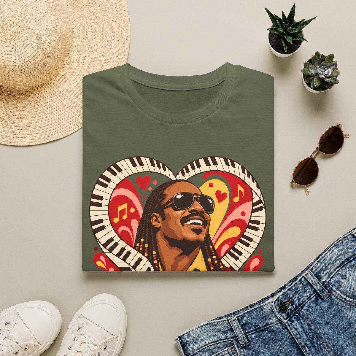 Stevie Wonder Heart Graphic T-Shirt