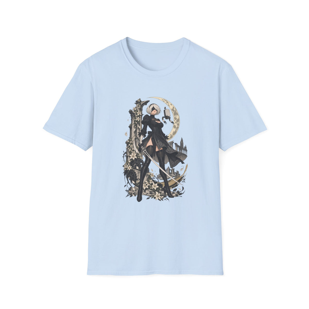 2B | Nie: Automata | Anime Gothic Warrior Moonlight Pin Up T-Shirt