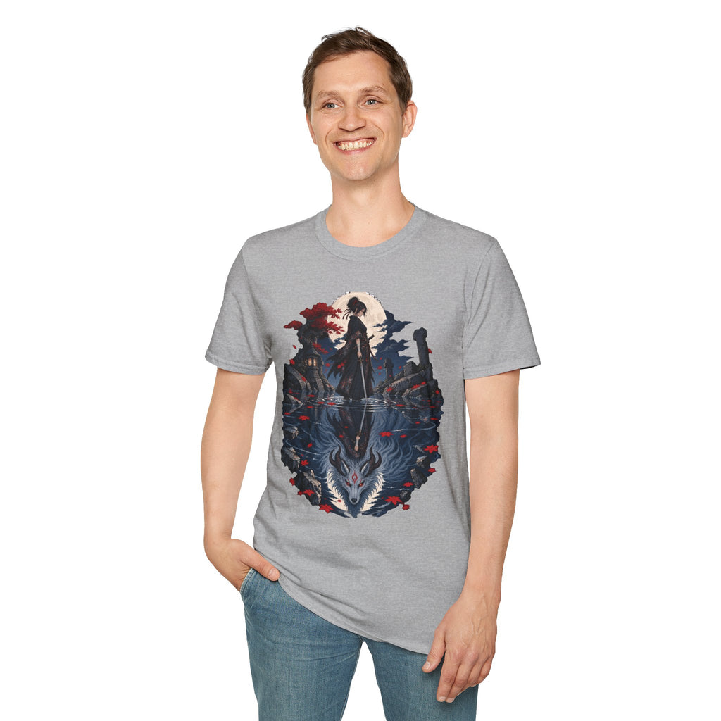 Reflection of a Monster | Moonlit Wolf Spirit T-Shirt | Samurai Silhouette Graphic Tee