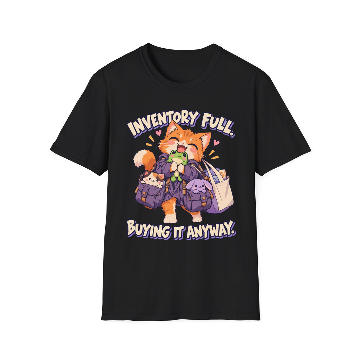 Inventory Full, Buying It Anyway | Cute Cat Anime Funny Tee