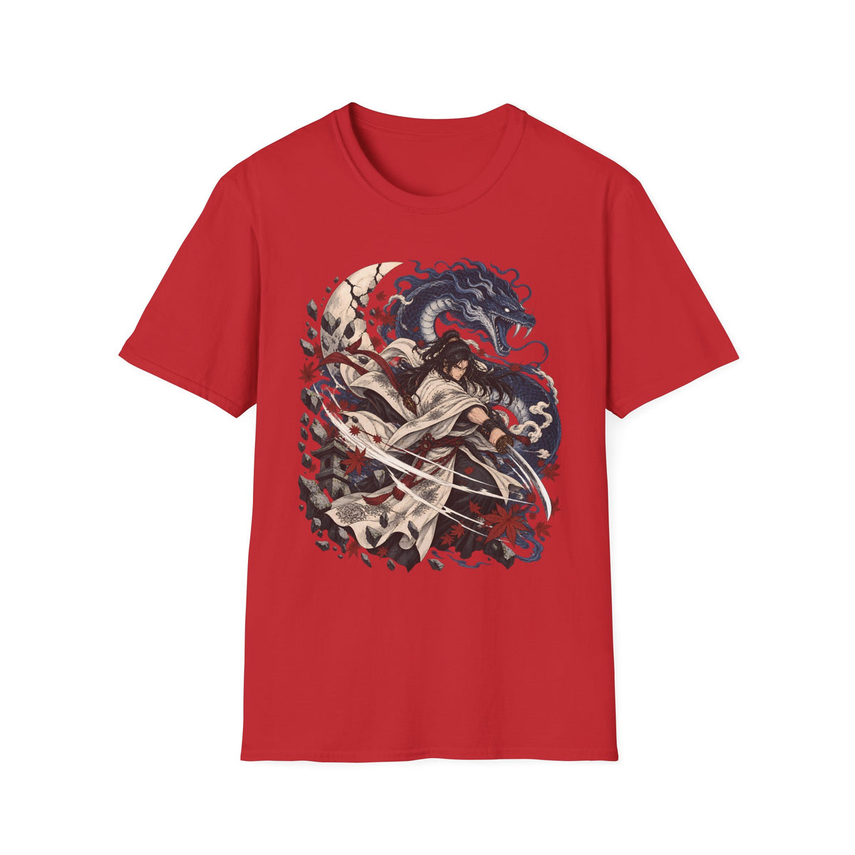 Samurai of the Dragon | Japanese Anime Warrior & Serpent Illustration T Shirt
