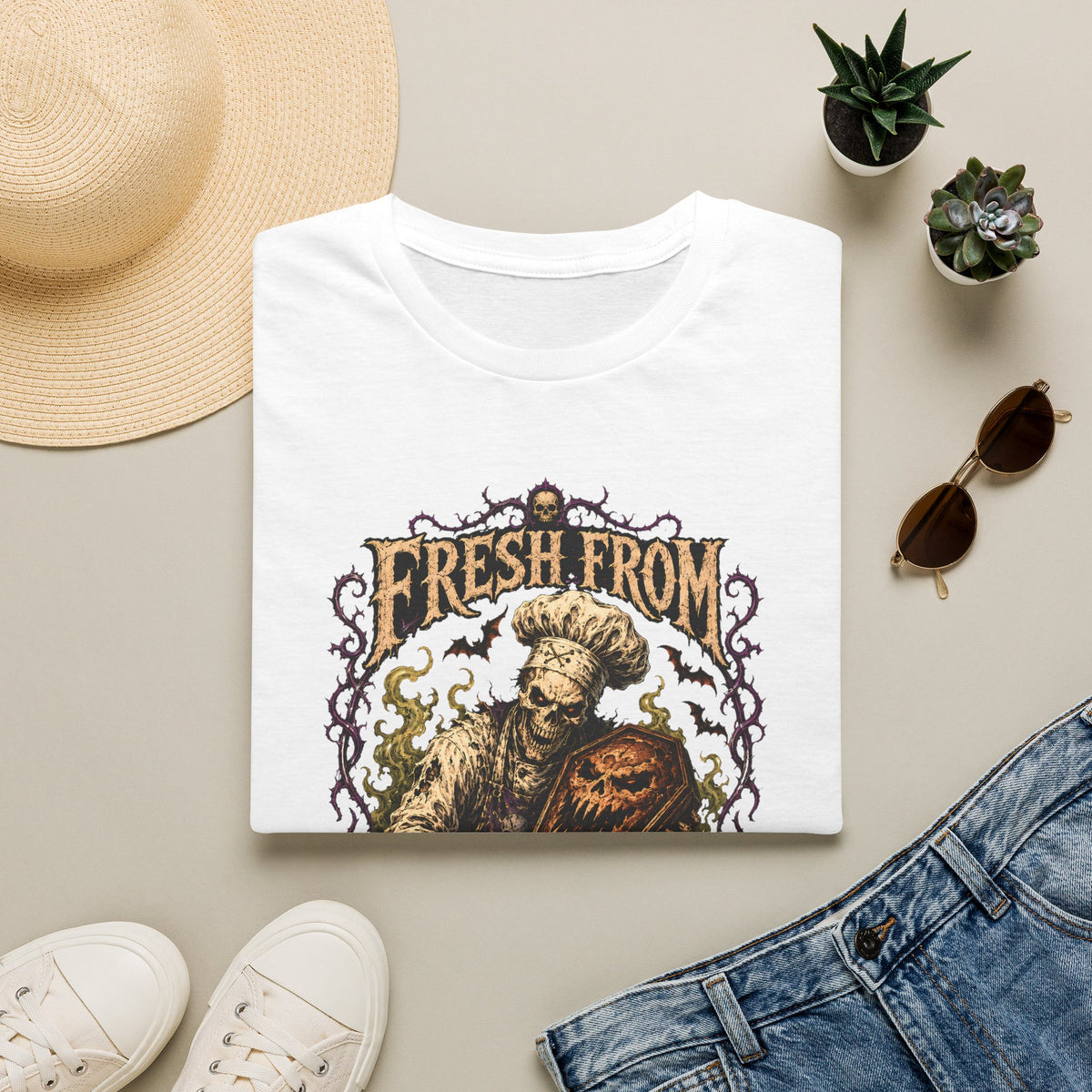 Fresh From The Crypt Halloween Baking Tee - Retro Horror Skeleton T-Shirt