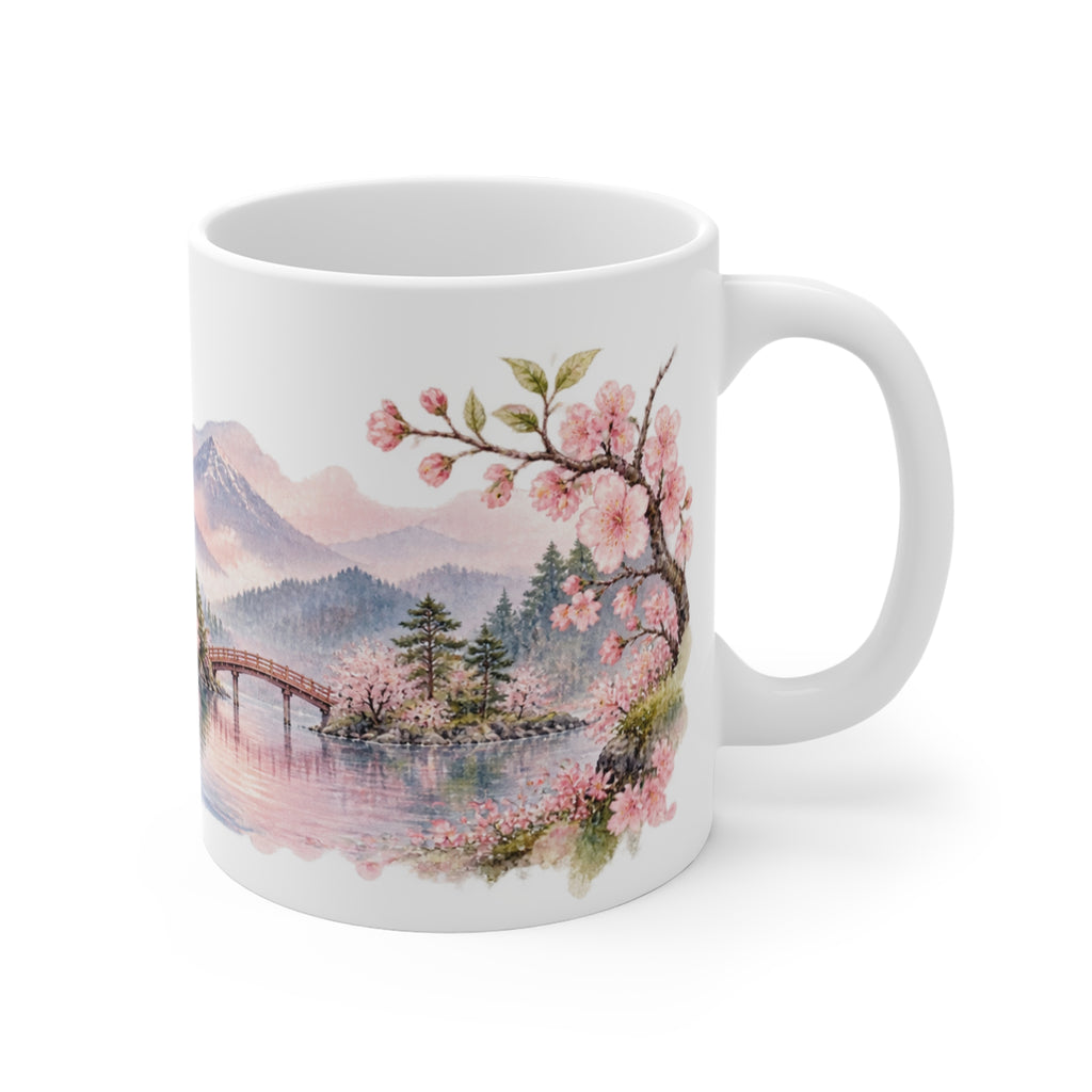 Cherry Blossom Lake Watercolour Mug | Sakura Landscape
