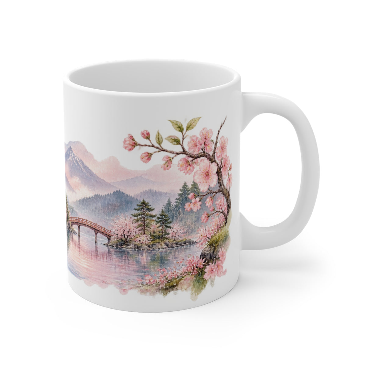 Cherry Blossom Lake Watercolour Mug | Sakura Landscape