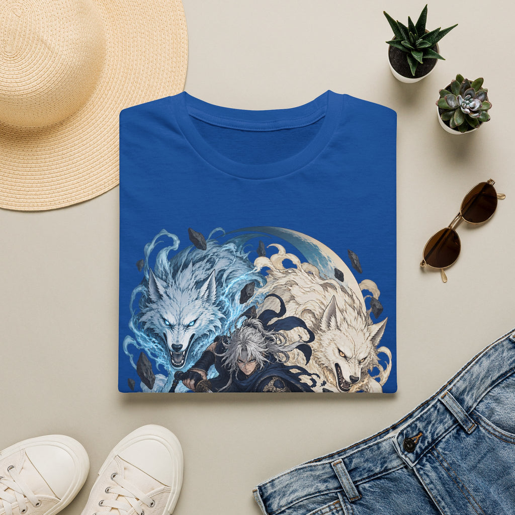 Wolf Spirit T-Shirt | Japanese Samurai | Yin Yang Blue & White Wolves Graphic Tee