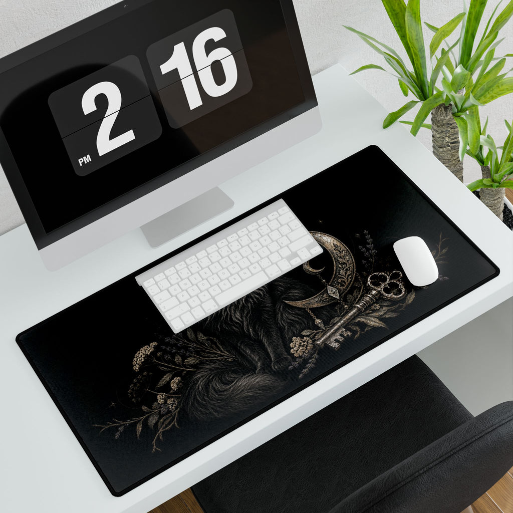 Mouse Mat | Black Cat & Crescent Moon | Witchy Gothic Art Desk Pad