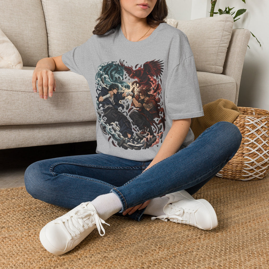 Yin Yang | Wolf Demon vs Phoenix | Japanese Anime Ninja T Shirt