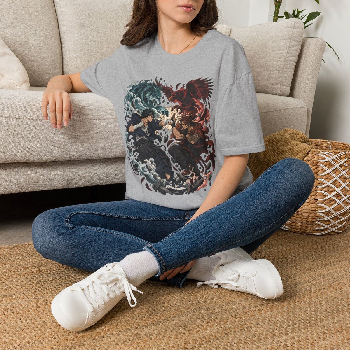 Yin Yang | Wolf Demon vs Phoenix | Japanese Anime Ninja T Shirt
