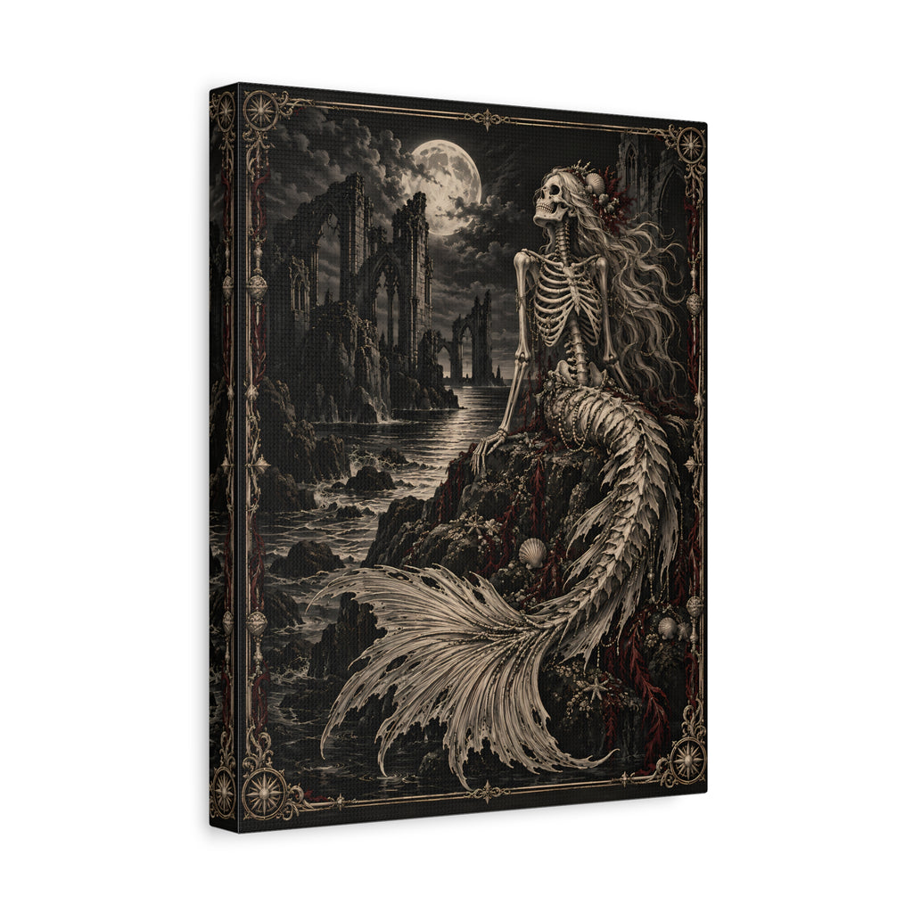 Canvas | Gothic Skeleton Mermaid | Occult Wall Art