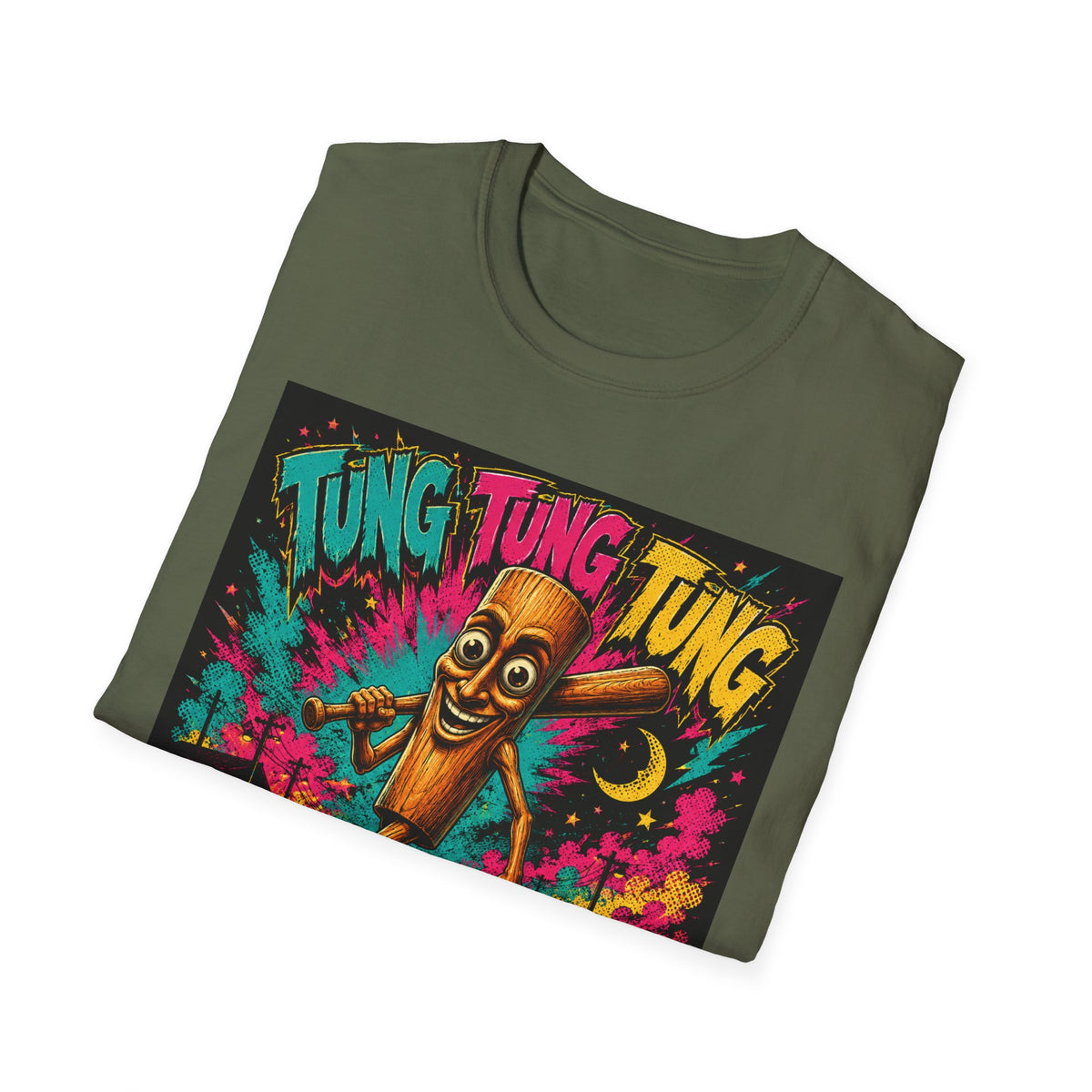 T-Shirt — Colorful 'Tung Tung Tung' Cartoon Log Design (Sahur)