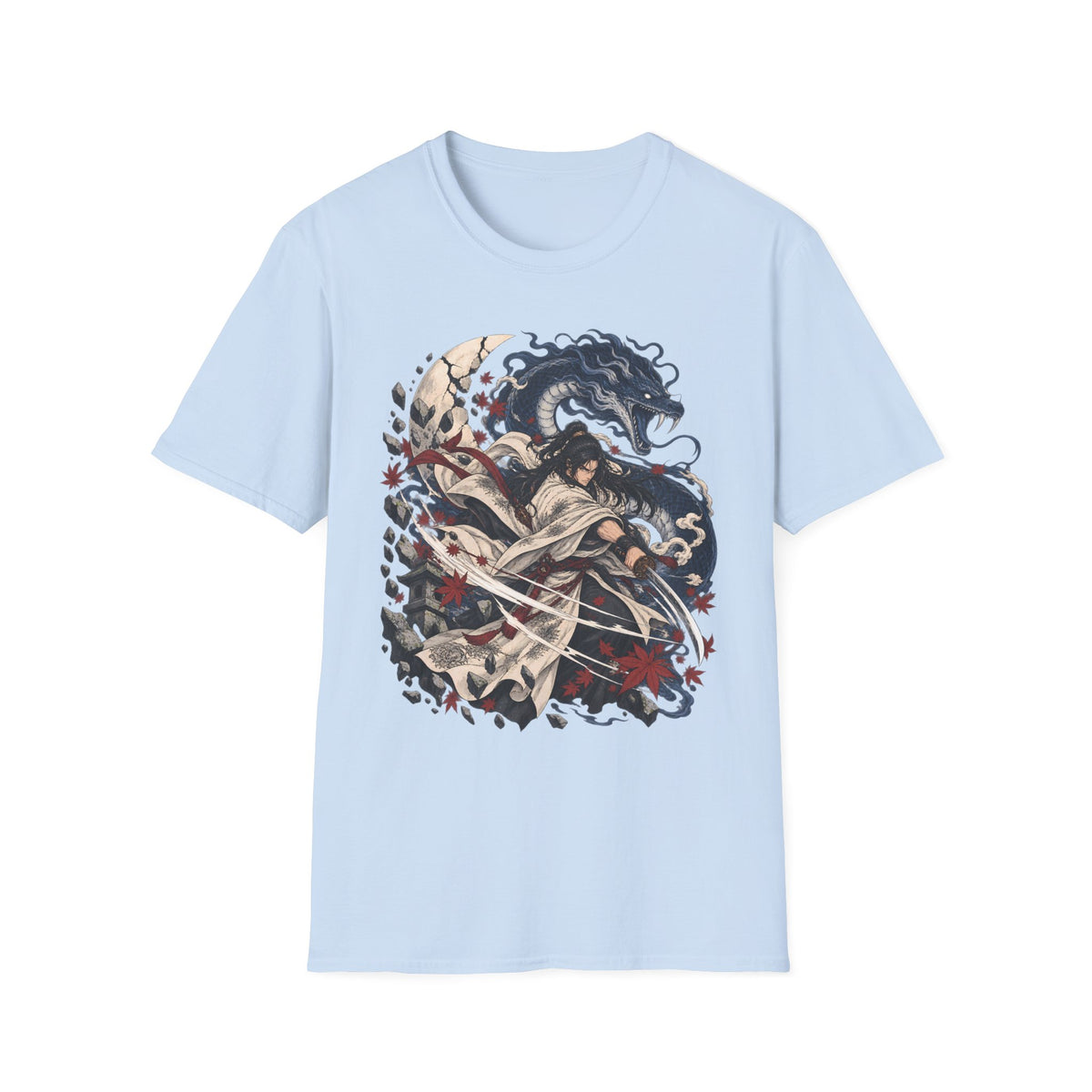 Samurai of the Dragon | Japanese Anime Warrior & Serpent Illustration T Shirt
