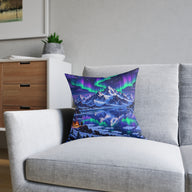 Frozen Mountains Pixel Art Aurora Cushion | Decorative Sofa Pillow