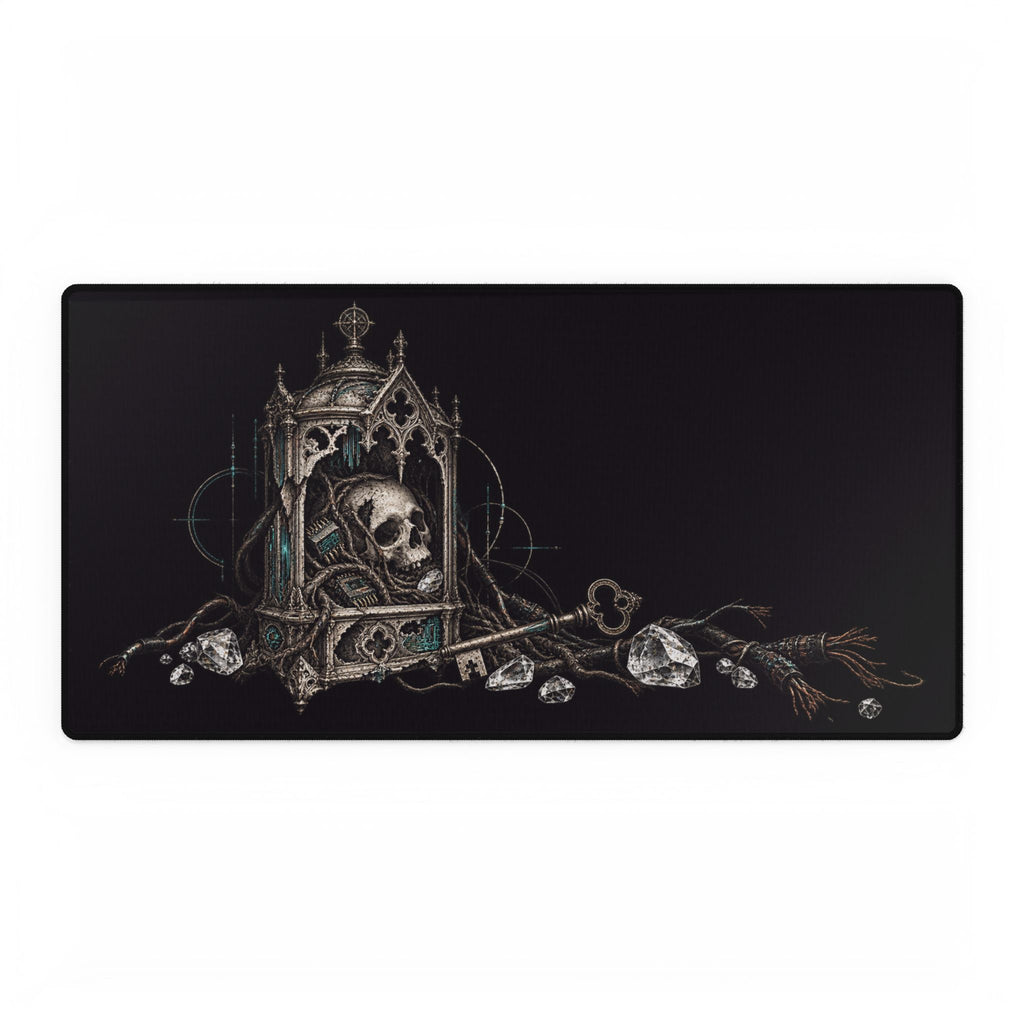 Gothic Skull & Lantern | Dark Fantasy Desk Pad with Key & Rose Accent