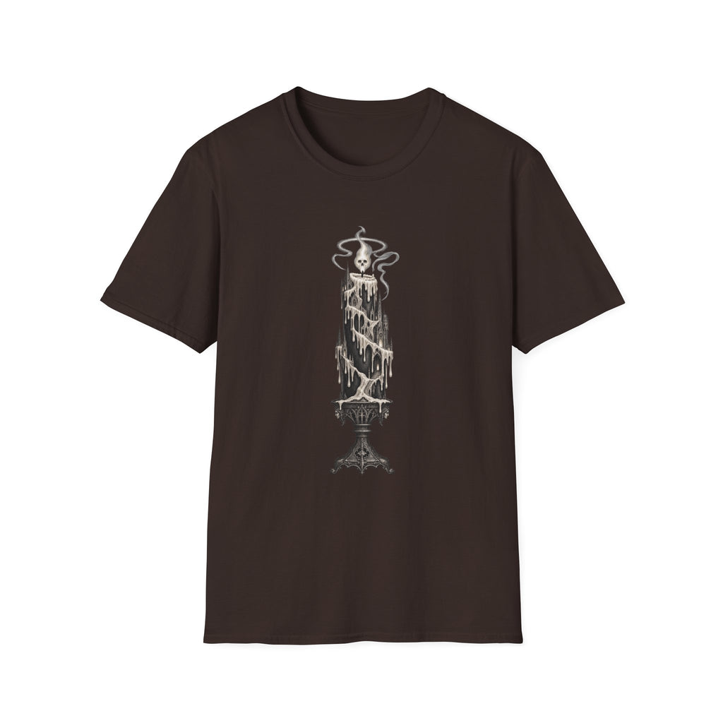Gothic Candle T-Shirt Design | Haunted Cathedral & Skull Flame