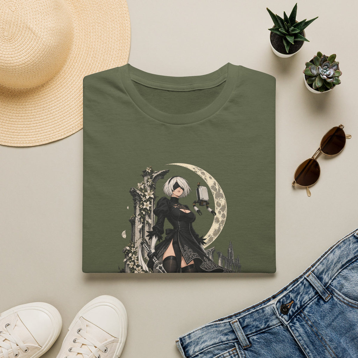 2B | Nie: Automata | Anime Gothic Warrior Moonlight Pin Up T-Shirt