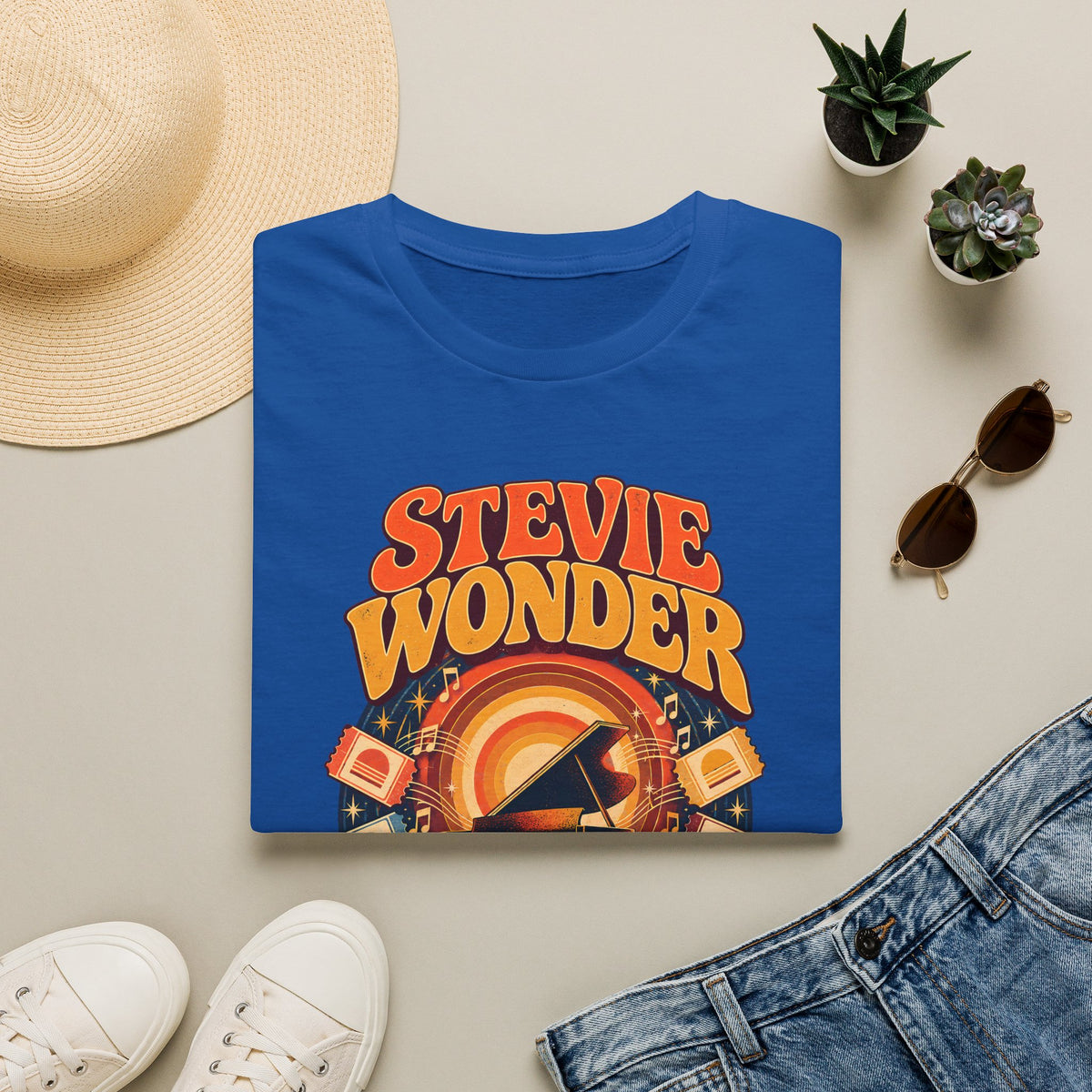 Stevie Wonder Retro Graphic T‑Shirt - Vintage Piano & Music Design