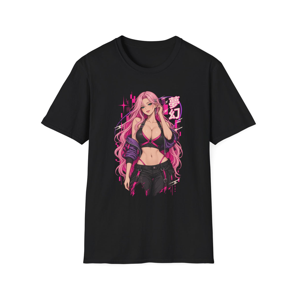 Cherry | Sexy Anime Pin Up Girl Pink Hair Waifu Cyberpunk T-Shirt