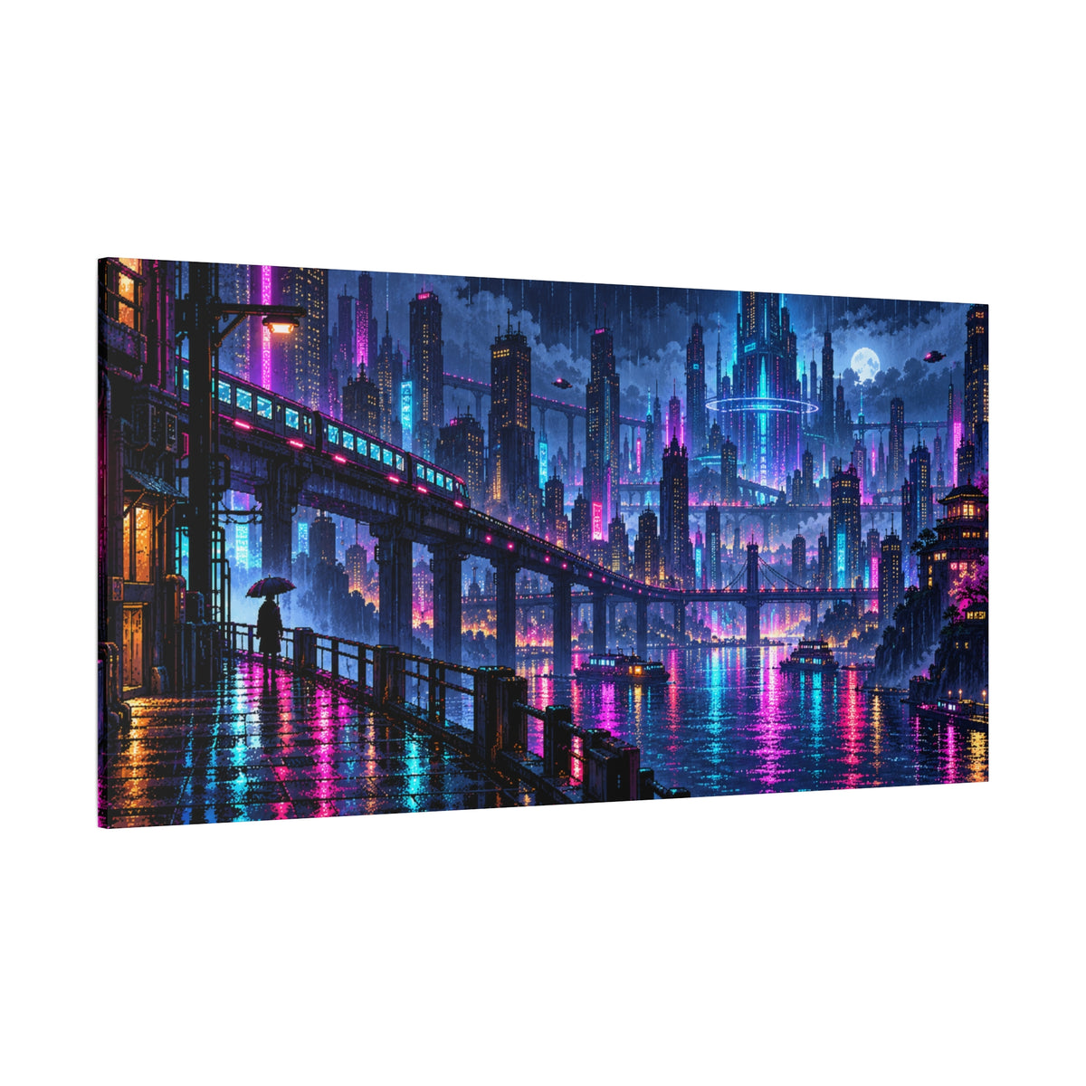 Pixel City Skyline Night