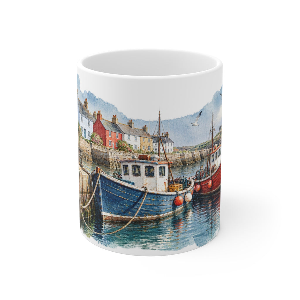 Fishing Harbour Watercolour Mug | Nautical Village Scene