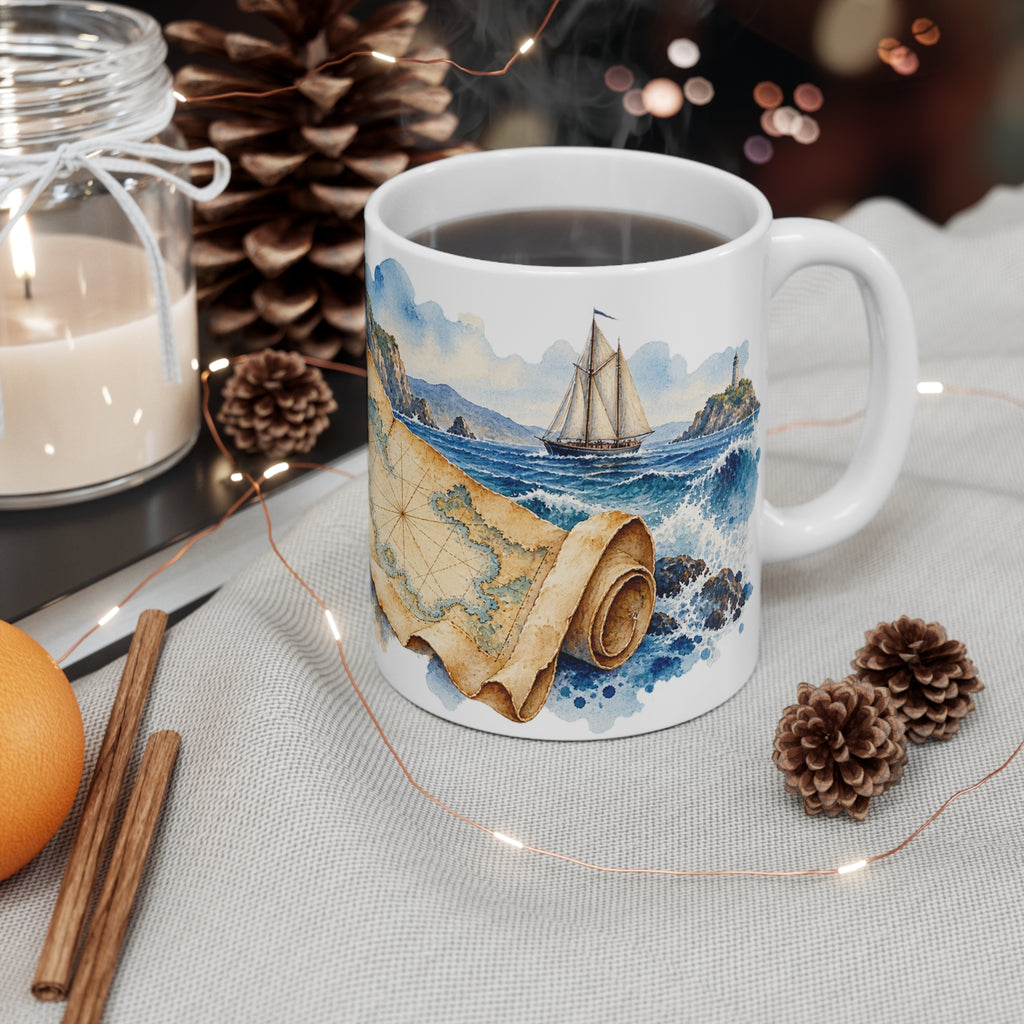 Nautical Compass Watercolour Mug | Maritime Navigation Design