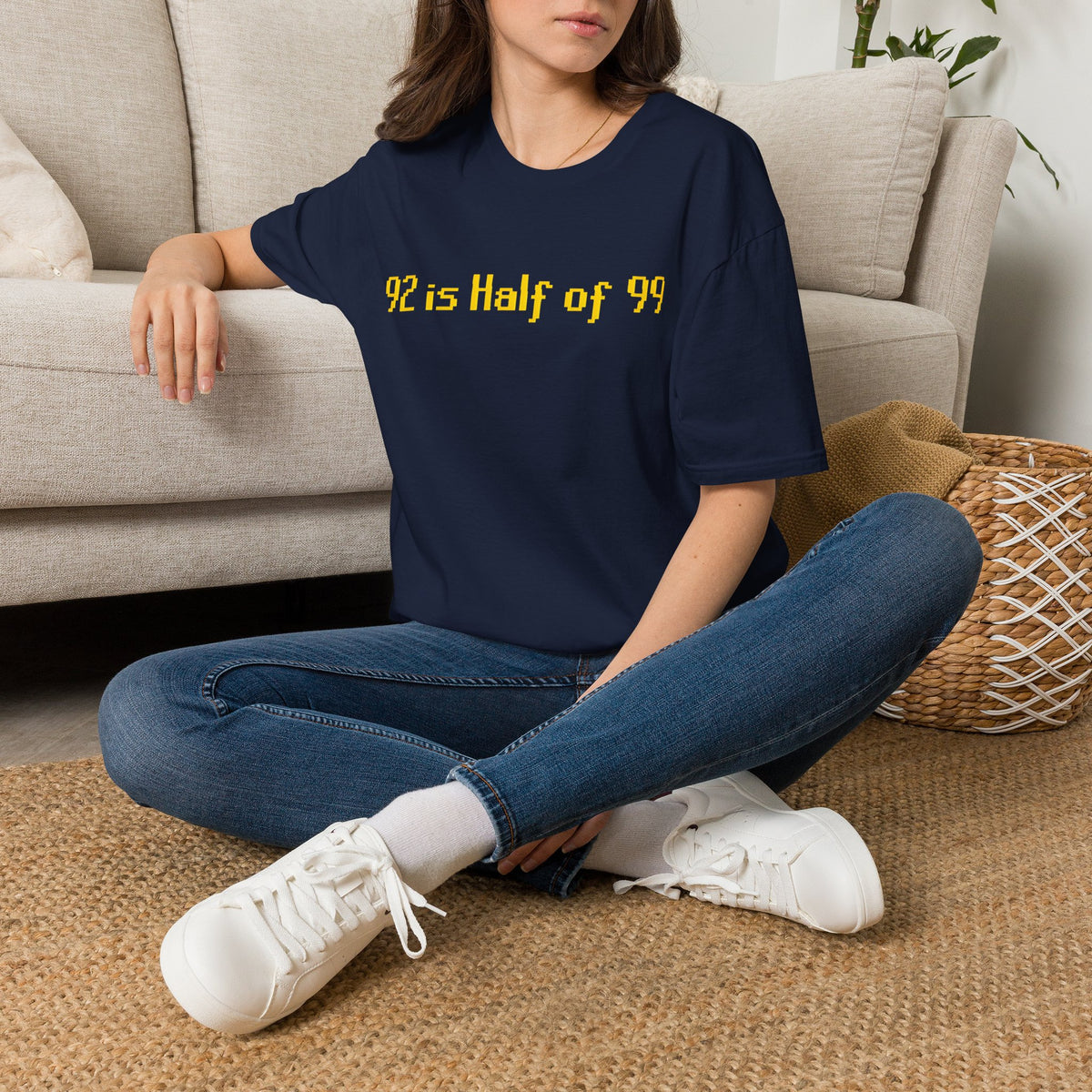 T-Shirt — "92 is Half of 99" Funny Math Gamer Joke Tee