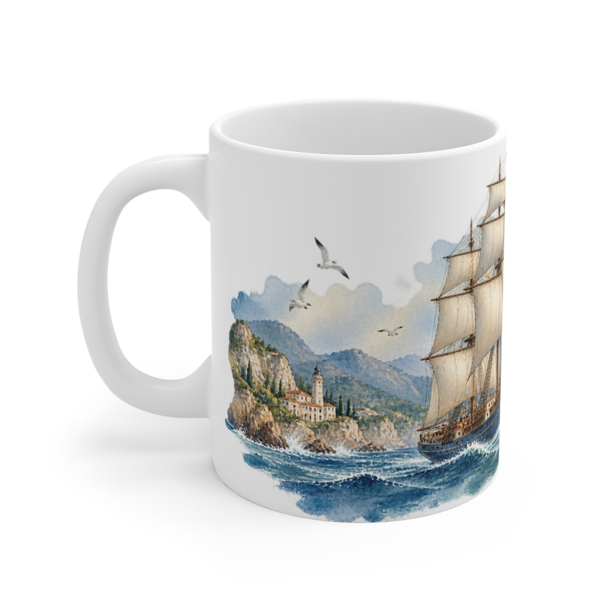 Vintage Sailing Ship Watercolour Mug | Tall Ship Nautical Art