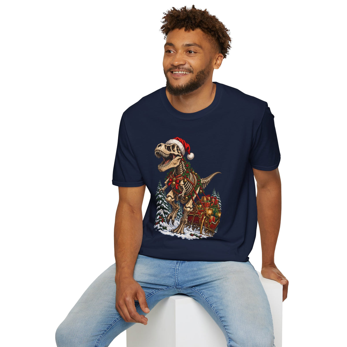 T-Rex Sleigh | Dinosaur Fossil Christmas T‑Shirt