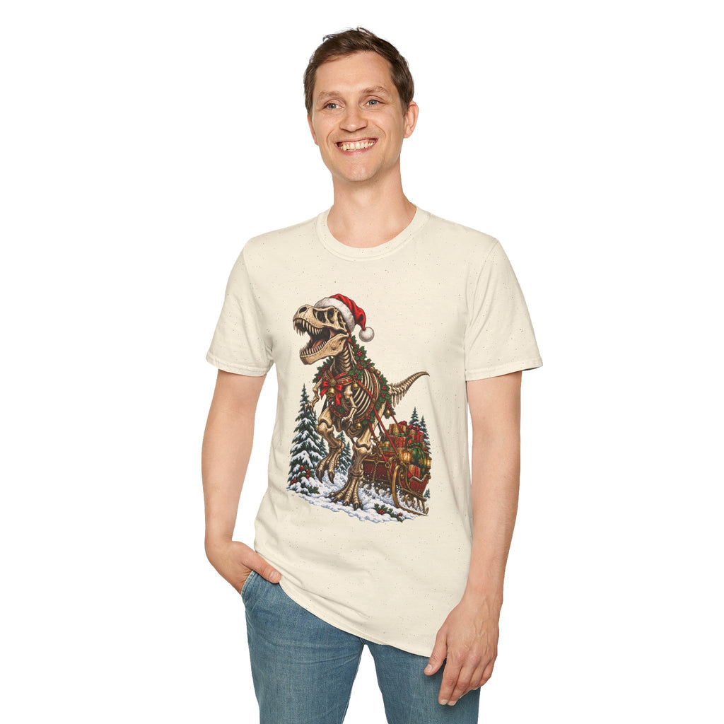 T-Rex Sleigh | Dinosaur Fossil Christmas T‑Shirt