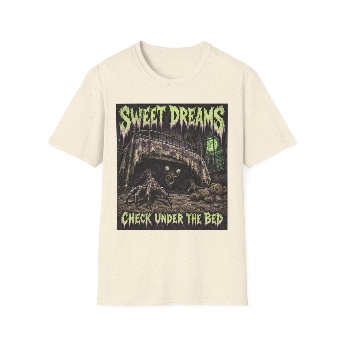 Sweet Dreams Horror T-Shirt — “Check Under the Bed” Gothic Sleep Tee