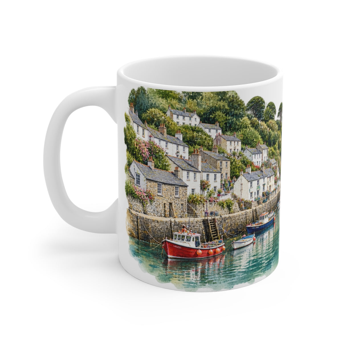 Polperro Harbour Mug | Cornwall Watercolour | Cornish Fishing Village Gift