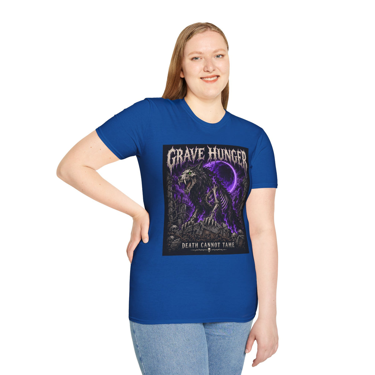 Grave Hunger Gothic Band Tee — Purple Reaper Graphic T-Shirt