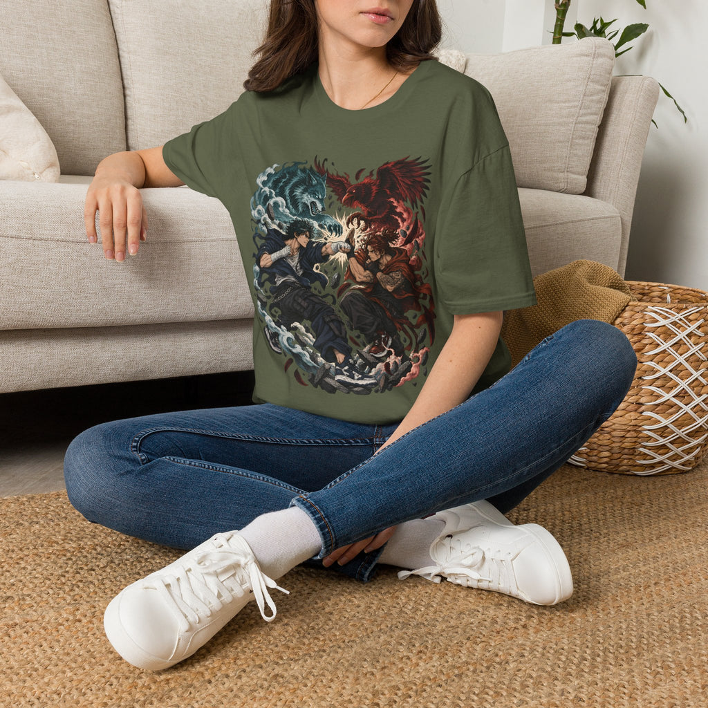 Yin Yang | Wolf Demon vs Phoenix | Japanese Anime Ninja T Shirt
