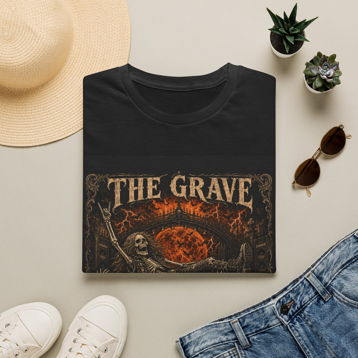 The Grave Can Wait T-Shirt — Vintage Skeleton Rock Gothic Tee