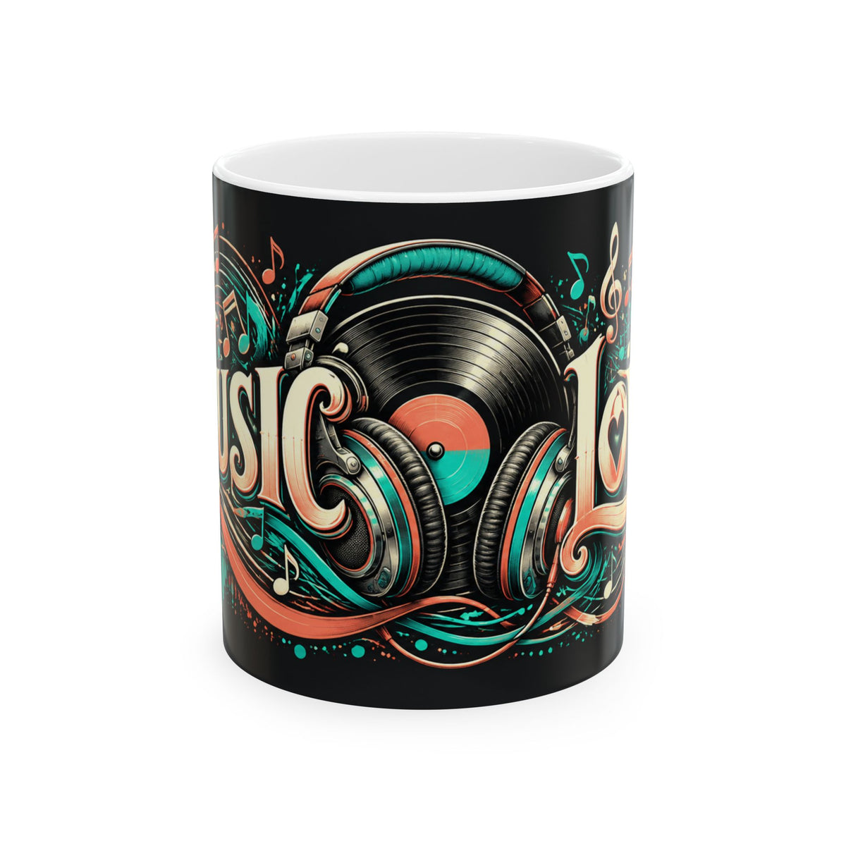 Ceramic Mug | Music Lover | Retro Vinyl & Headphones Coffee Cup (11oz/15oz)