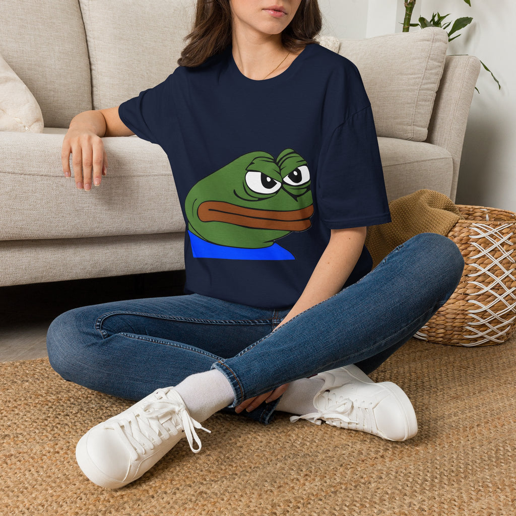 grumpy pepe frog graphic tee, product image showing the garment or product detail.