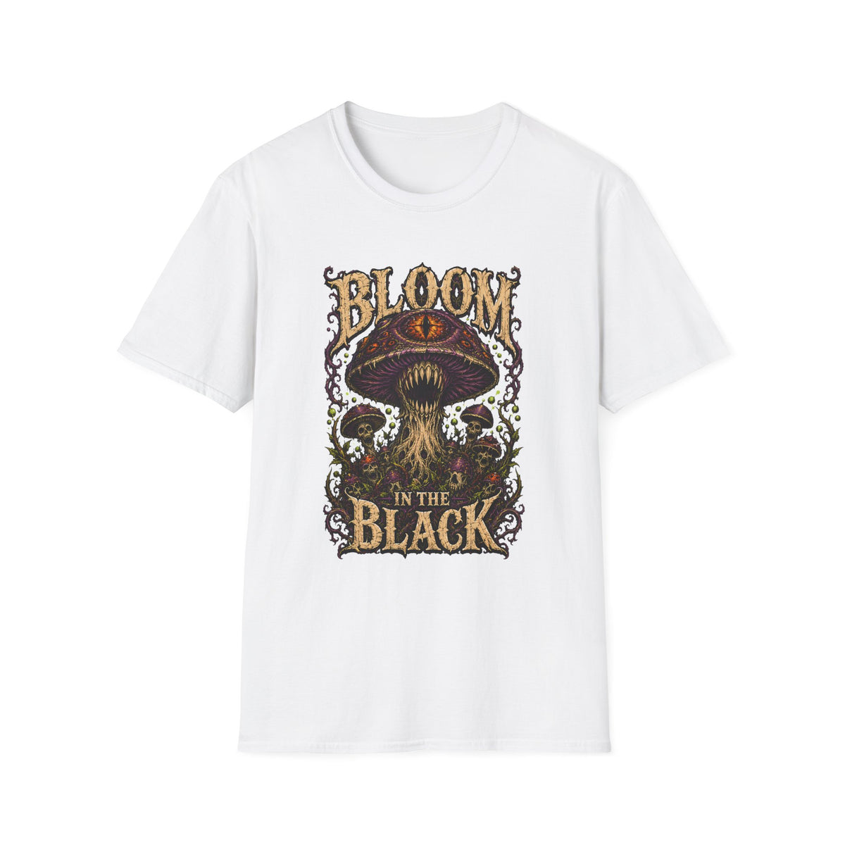 Mushroom Graphic Tee — "Bloom in the Black" Psychedelic Mushroom Shirt