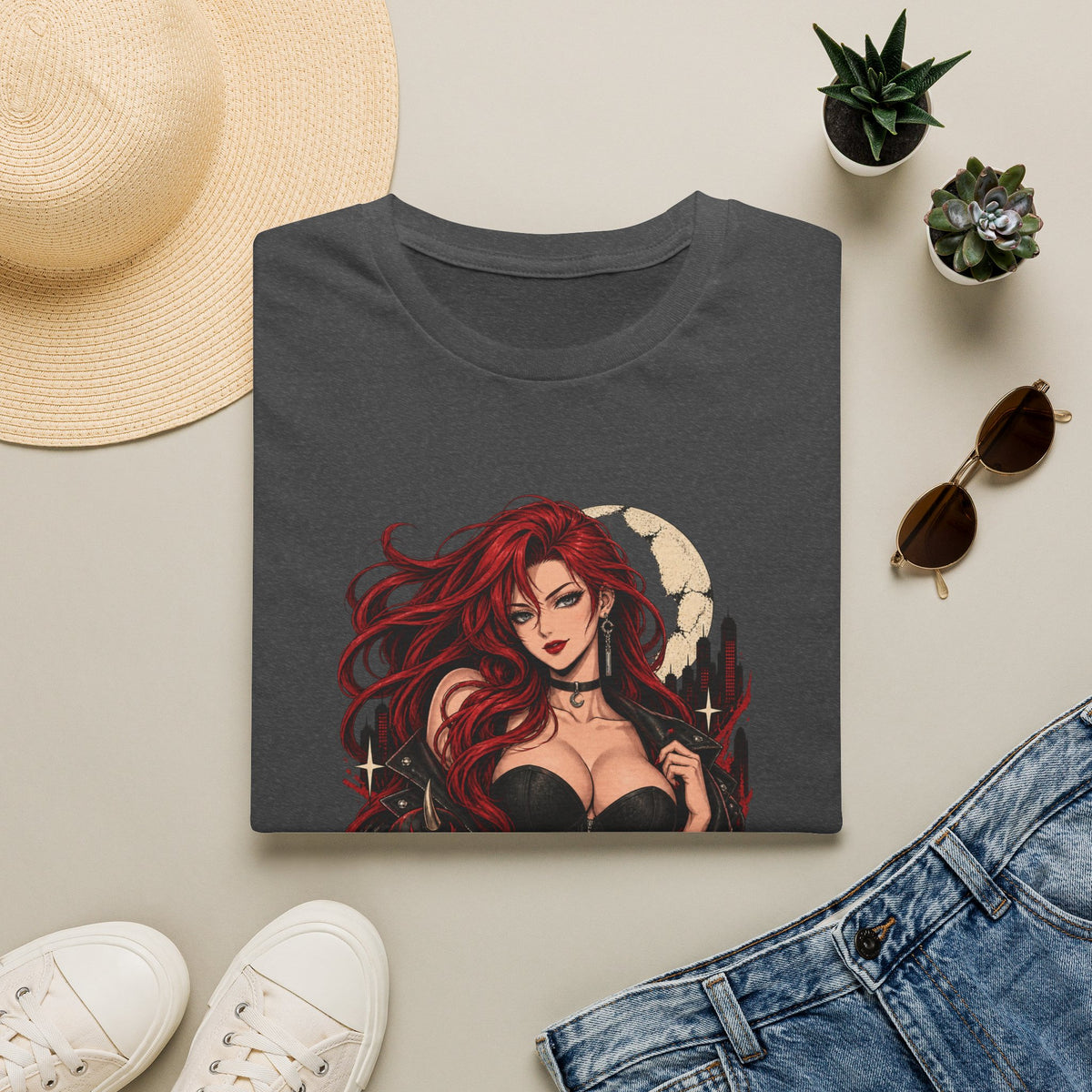 Crimson Dusk | Sexy Gothic Hannya Mask Pin up Woman T-Shirt