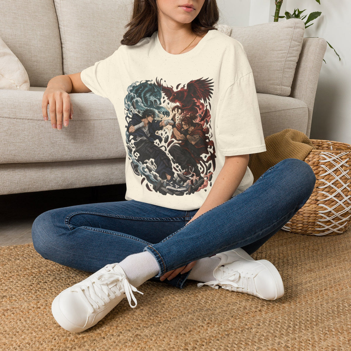 Yin Yang | Wolf Demon vs Phoenix | Japanese Anime Ninja T Shirt