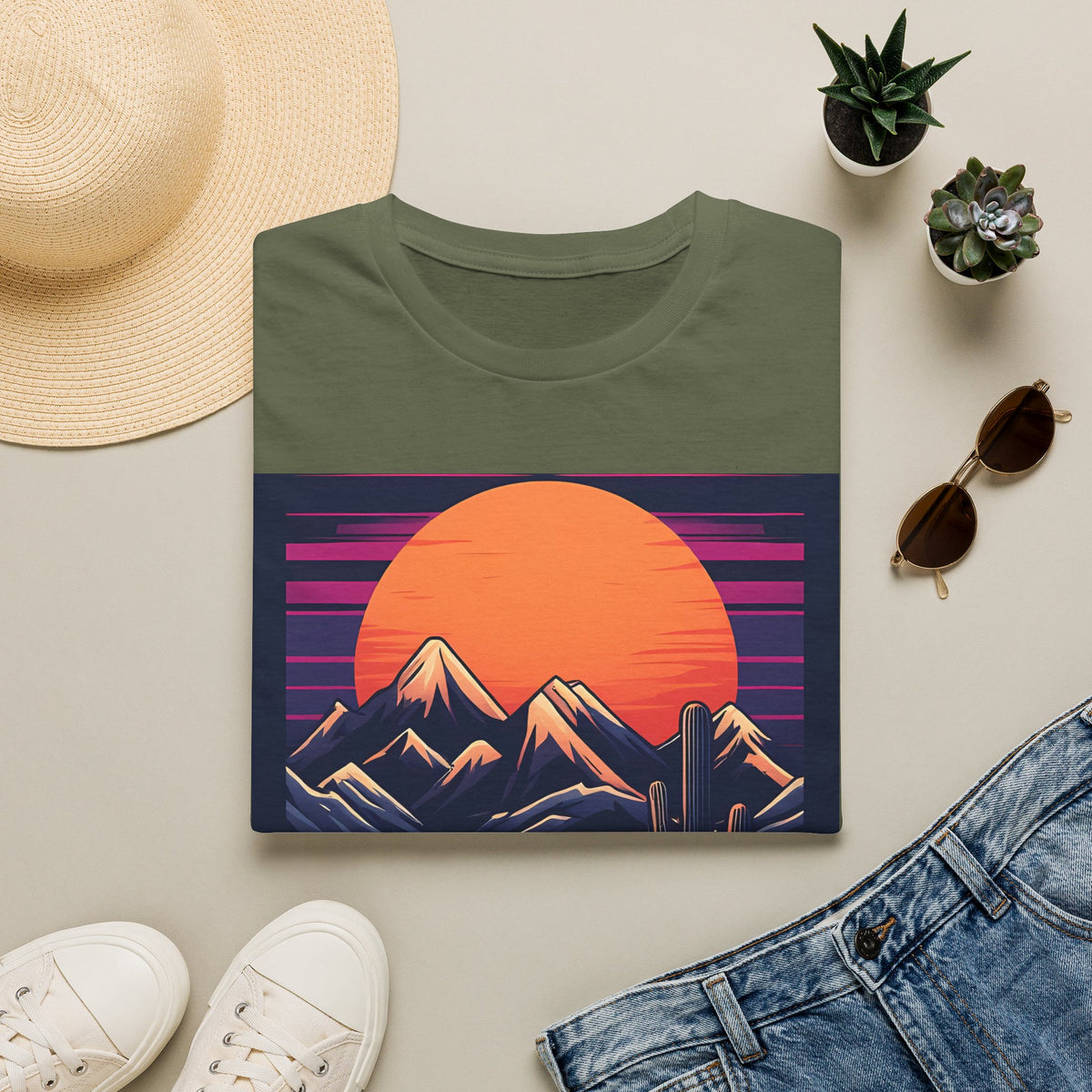 Sunset Mountains T-Shirt — Retro Desert Sunset Graphic Tee