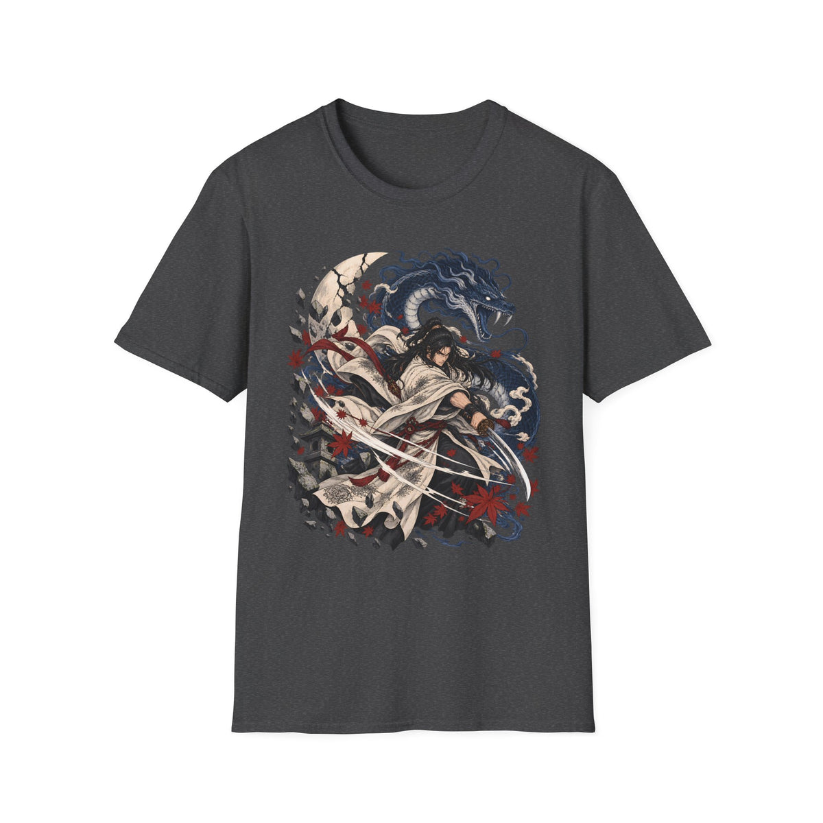Samurai of the Dragon | Japanese Anime Warrior & Serpent Illustration T Shirt