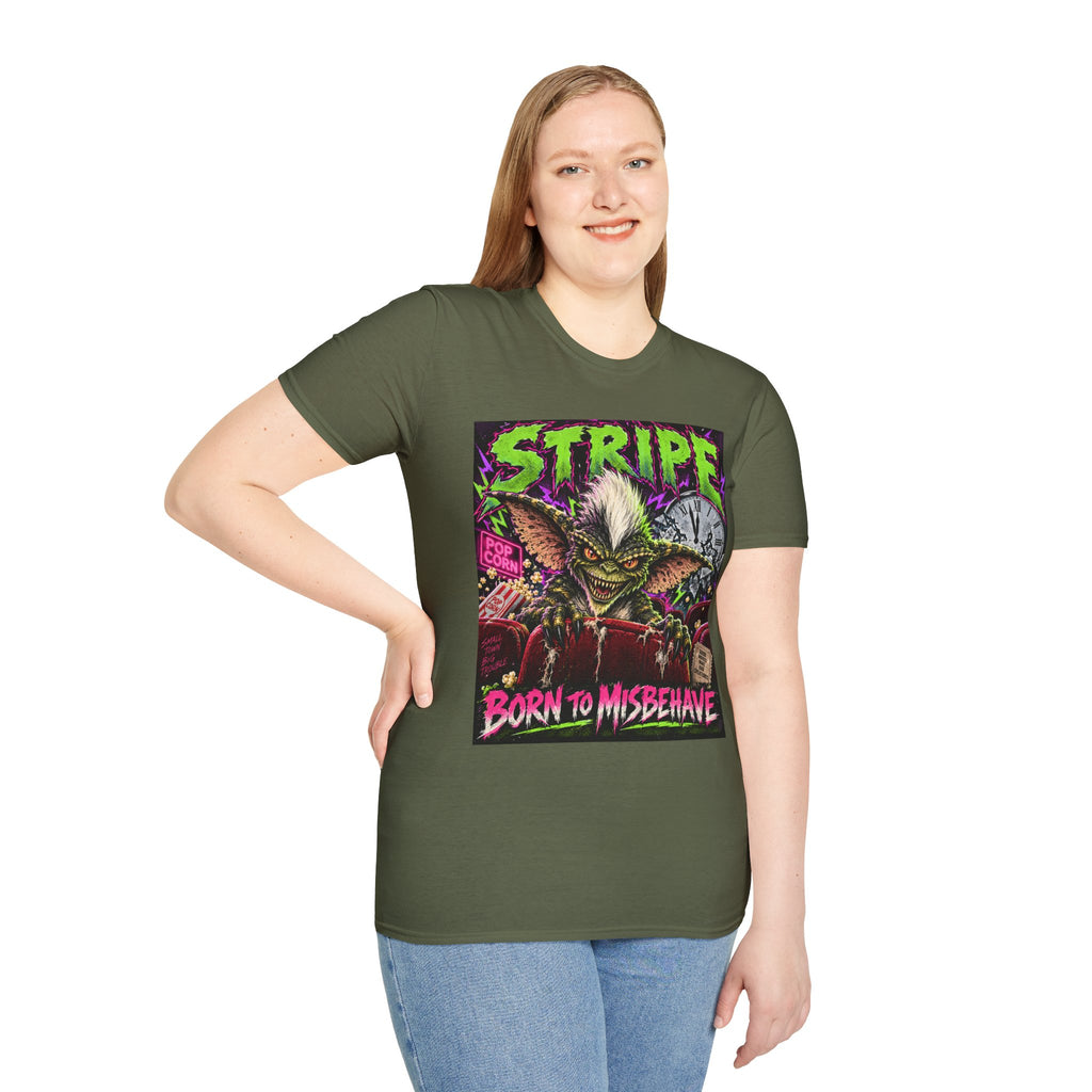 Stripe Gremlin T‑Shirt — 'Born to Misbehave' Retro Horror Graphic Tee