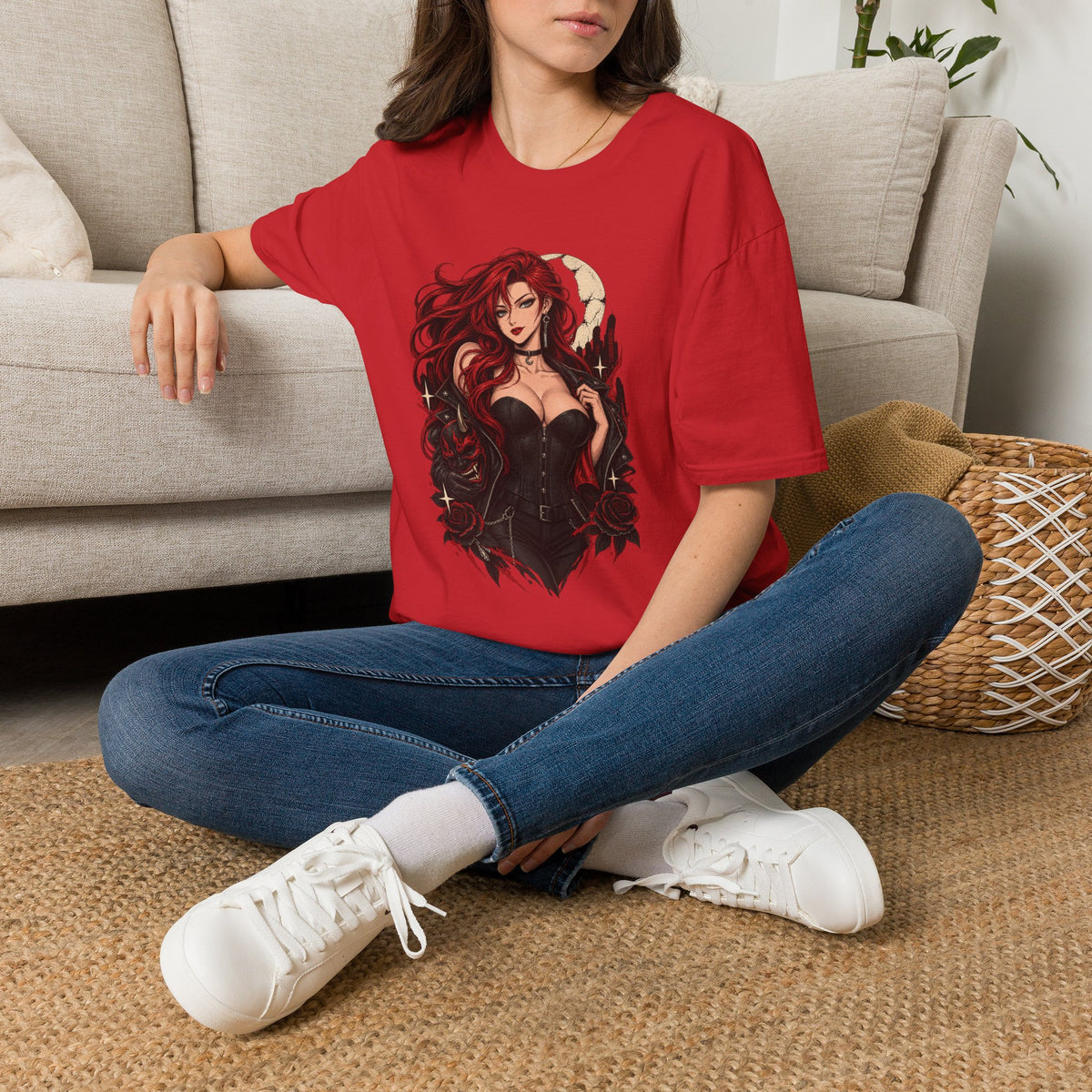 Crimson Dusk | Sexy Gothic Hannya Mask Pin up Woman T-Shirt