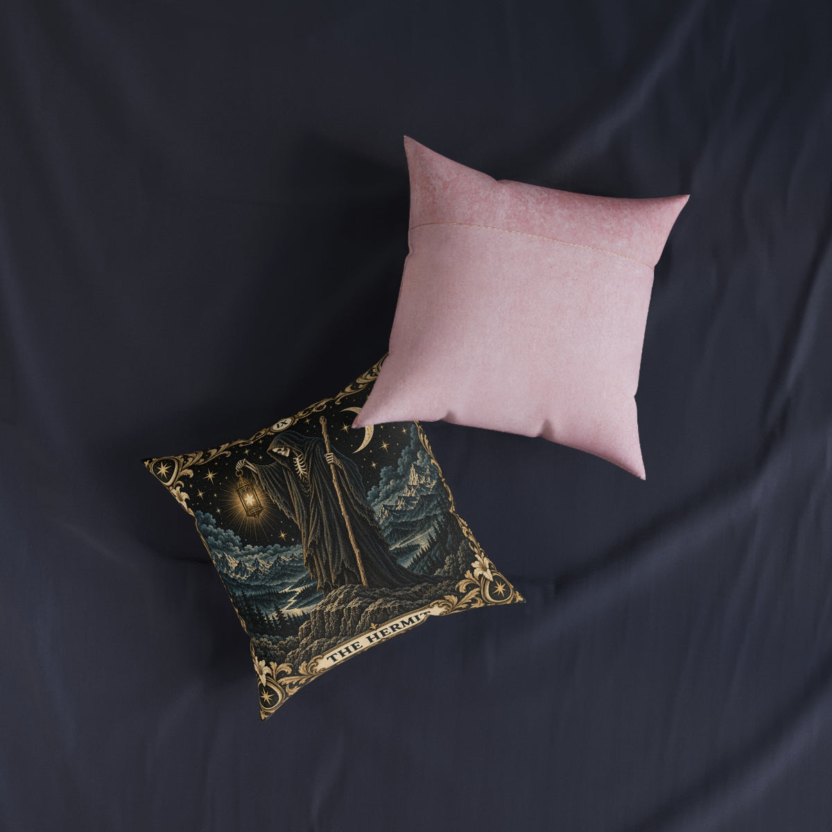 The Hermit Tarot Cushion, Gothic Skeleton Lantern Pillow