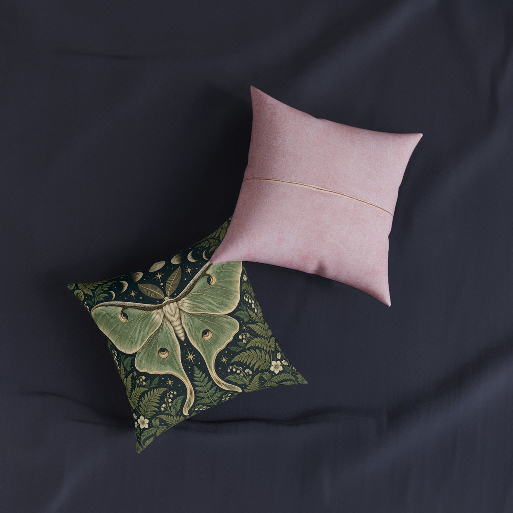 Celestial Moth Cushion Botanical Moon Faux Suede Pink Back Filled Pillow