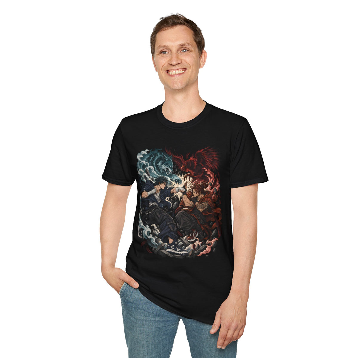 Yin Yang | Wolf Demon vs Phoenix | Japanese Anime Ninja T Shirt