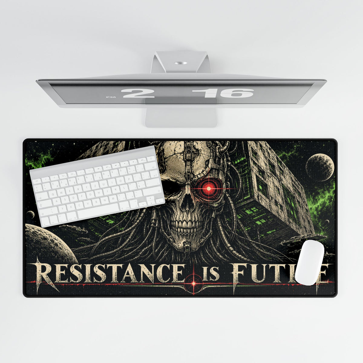 Resistance Is Futile Cyber Skull Gaming Desk Mat